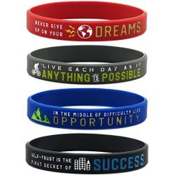 Inkstone - Inspirational Bracelets with Motivational Sayings - Anything is Possible, Success, Dreams, Opportunity - Set of 4 Silicone Rubber Inspirational Jewelry Bracelets for Men Women Teens