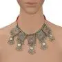 Zephyrr Necklace Carved German Silver Choker Green & Red Beaded Mirror & Enamel for Women and Girls