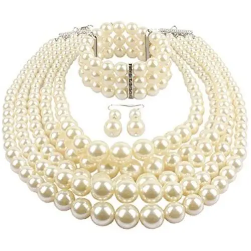Shineland Elegant Multilayers Simulated Pearl Strand Cluster Collar Bib Choker Costume Jewelry Sets Shineland Elegant Multilayers Simulated Pearl Strand Cluster Collar Bib Choker Costume Jewelry Sets