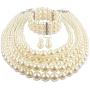 Shineland Elegant Multilayers Simulated Pearl Strand Cluster Collar Bib Choker Costume Jewelry Sets