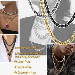 PROSTEEL Stainless Steel Cuban Chain Necklace, Silver/Gold/Black Tone, Nickel-Free, Hypoallergenic Necklace, W: 4.8mm-14mm, L: 14inch-30inch, Come Gift Box