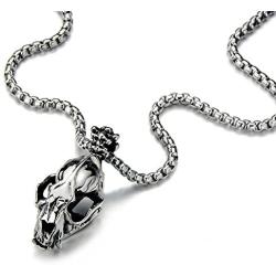 COOLSTEELANDBEYOND Large Dinosaurs Skull Skeleton Pendant Necklace Stainless Steel 30 in Steel Ball Chain Gothic Biker