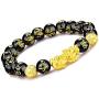 Feng Shui The Best 10mm Black Hand Carved Mantra Bead Bracelet with Golden Pi Xiu/Pi Yao Lucky Wealthy Amulet Brecelet