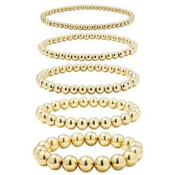 5 Pcs Layer Beads Bracelet for Women Round Beaded Handmade Stretch Bracelet Stack Adjustable Charm Jewelry