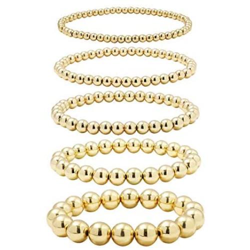5 Pcs Layer Beads Bracelet for Women Round Beaded Handmade Stretch Bracelet Stack Adjustable Charm Jewelry