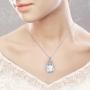 Alantyer Austrian Crystal Teardrop Necklace with Lucky Olive Leaf Birthstone Pendant 14K White Gold Plated Chain Necklace for Women Girls Silver Jewelry Gift 18