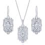 BERRICLE Rhodium Plated Sterling Silver Cubic Zirconia CZ Art Deco Milgrain Bridal Bridesmaid Fashion Necklace and Earrings Set