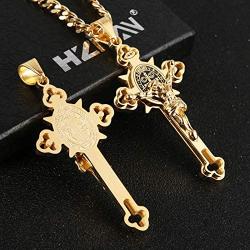 HZMAN Religion Stainless Steel Saint St St. Benedict Crucifix Cross Pendants Necklace INRI