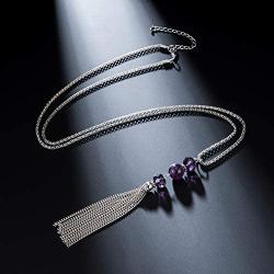 BULINLIN Long Turquoise Necklaces for Women - Sweater Chain Fashion Jewelry with Pendant Silver Tassel, Necklace Gifts for Women