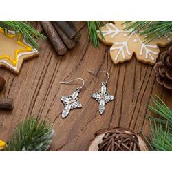 RareLove Vintage Cross Two Tone Golden Star Christmas Piercing Dangle Earrings CZ Rhinestone Silver Plated Alloy Holiday Jewelry For Women Girls