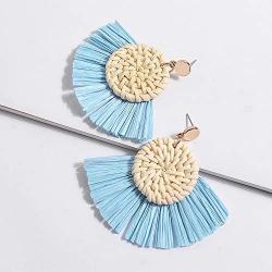 Allen&Danmi AD Jewelry Bohemia Style Spring Raffia Dangle Earrings Made with Woven Rattan for Women
