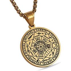 HZMAN Vintage Stainless Steel The Seal of The Seven Archangels Pendant Necklaces 22+2“ Chain