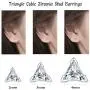 3 Pairs 925 Sterling Silver 3 Prong Triangle Geometric Cubic Zirconia Stud Earrings Set | Small Cartilage CZ Hypoallergenic Tragus Piercing Earrings for Women Men Girls Kids 2mm 3mm 4mm