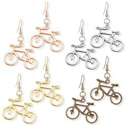 DAMLENG 4 Pairs Unique Handmade Lightweight Vintage Silver Gold Bicycle Dangle Drop Hook Earrings Sets for Women Girls Statement Jewelry Gifts