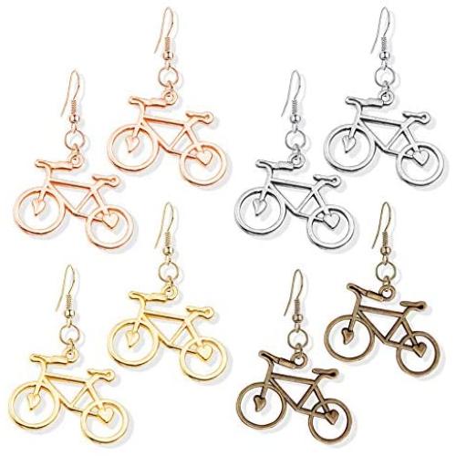 DAMLENG 4 Pairs Unique Handmade Lightweight Vintage Silver Gold Bicycle Dangle Drop Hook Earrings Sets for Women Girls Statement Jewelry Gifts