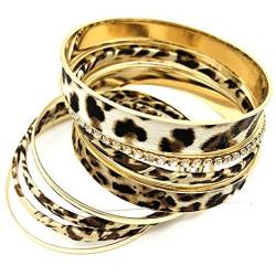 Baoqin Leopard Bangle Bracelets for Women - Multi Layers Casual Bracelet for Girls Women