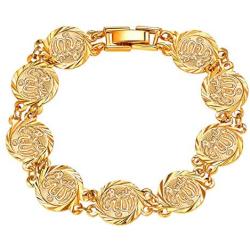 U7 Allah Bracelet for Women Girls|Platinum 18K Gold Plated Link Chain Coin Style Bracelets Bangle Religious Muslim Jewelry