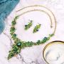 BriLove Womens Wedding Bridal Crystal Leaf Vine Teardrop Hollow Statement Necklace Dangle Earrings Set