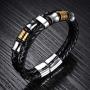 Feraco Men Leather Bracelet With Magnetic Clasp Double-Row Black Multilayer Leather Braided Cuff Wrap Wristbands , 8.66inch