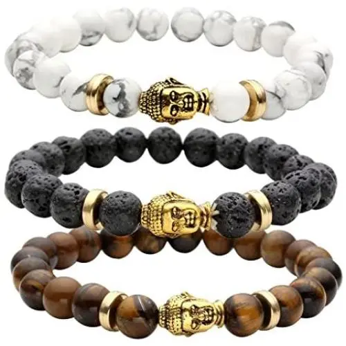 Jovivi 8MM Unisex Black Lava/Tiger Eye/Lapis/Turquoise Energy Stone Mala Beads Stretch Bracelets Jovivi 8MM Unisex Black Lava/Tiger Eye/Lapis/Turquoise Energy Stone Mala Beads Stretch Bracelets