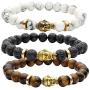 Jovivi 8MM Unisex Black Lava/Tiger Eye/Lapis/Turquoise Energy Stone Mala Beads Stretch Bracelets