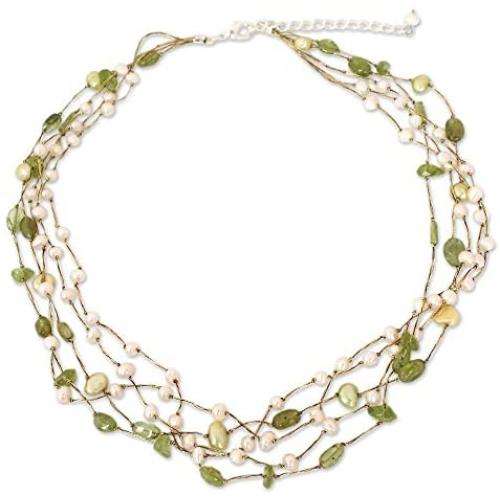 NOVICA Peridot Dyed Cultured Freshwater Pearl Beaded Necklace, 17.25'' with 2'' Extender, Cloud Forest