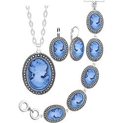Lady Queen Cameo Jewelry Sets Vintage Look Necklace Earrings Bracelet Antique Silver Plated Fashion Jewelry