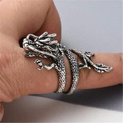 Ailiessy Punk Dragon Open Rings Vintage Chinese Dragon Index Finger Rings Adjustable for Women Men Domineering Zodiac Rings Jewelry