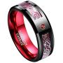 TUNGSTORY 8mm Tungsten Carbide Wedding Ring with Silver Celtic Dragon and Red Carbon Fiber Inlay Beveled Edge Comfort Fit Size 6-16