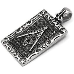GUNGNEER Masonic Necklace Stainless Steel Keel Chain Dog Tag Mason Pendant Biker Freemason Jewelry for Men Women