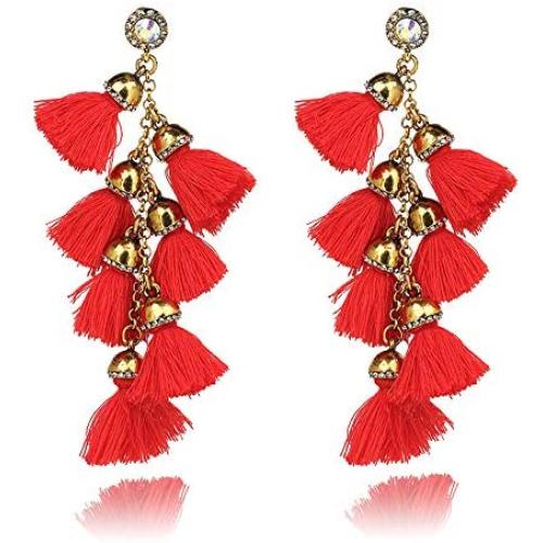 Colorful Layered Tassel Earrings for Women Bohemian Drop Dangle Earrings Tassel Fringe for Ladies Daily Wear Wedding Christmas Gifts