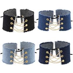 FM FM42 Multicolor 2.16'' Width Denim Gold-Tone Chain Chic Choker Collar Necklace Set, 4PCs PN1391