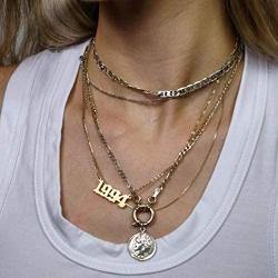 Amvie Birth Year Necklace 18K Gold Plated Stainless Steel Birthday Year Number Pendant Necklace Memorable Anniversary Jewelry for Women Girls