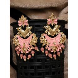 Crunchy Fashion Bollywood Jewellery Traditional Ethnic Bridal Bride Wedding Bridesmaid Pink Meenakari/Hand Painted Chandbaali Indian Earrings Jewelry For Women …