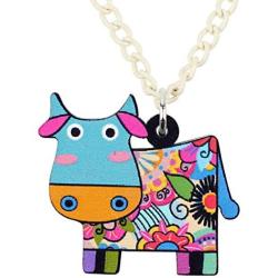 NEWEI Acrylic Sweet Cow Dairy Cattle Necklace Chain Charm Pendants Collar Charm Farm Animal Jewelry for Women Girl Gift