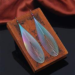 6 Pairs Flakes Multicolor Vintage Feather Leaf Drop Earring, Stainless Steel Does Not Fade Allergy Free Fashion Jewelry for Women Girls Gifts