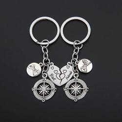 WUSUANED Broken Heart Best Friends Pinky Promise Compass Keychain Set Friendship Gift Jewelry
