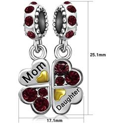 JMQJewelry Mother Mom Love Daughter Heart Clover Birthday Birthstone Jan-Dec Dangle Charms for Bracelets Women Jewelry
