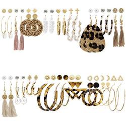 Fashion Earrings for Women Trendy Teen Girls Boho Dangle Earring & Pearl Stud Jewelry Set, Acrylic Drop Rattan Leather Earring for Birthday Party/Valentine/Christmas Gifts