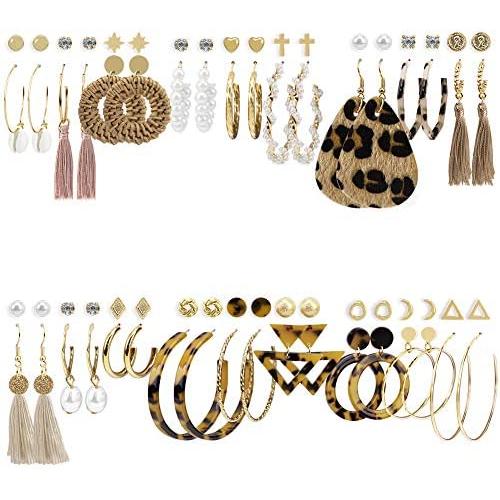Fashion Earrings for Women Trendy Teen Girls Boho Dangle Earring & Pearl Stud Jewelry Set, Acrylic Drop Rattan Leather Earring for Birthday Party/Valentine/Christmas Gifts