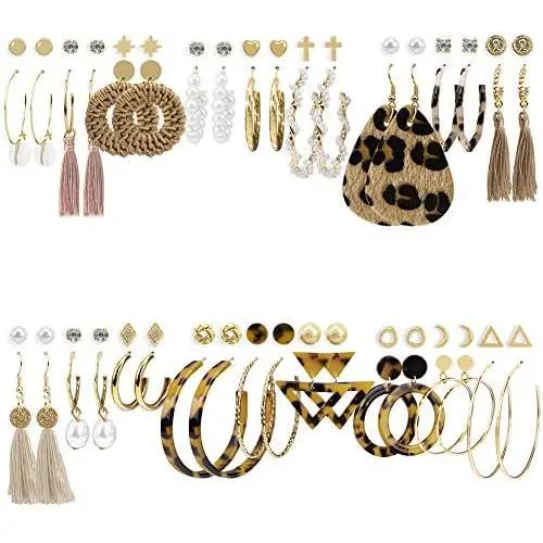 Fashion Earrings for Women Trendy Teen Girls Boho Dangle Earring & Pearl Stud Jewelry Set, Acrylic Drop Rattan Leather Earring for Birthday Party/Valentine/Christmas Gifts