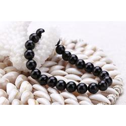 Natural Gemstone Semi Precious Round Beads Bracelet 8mm Handmade Stretch Bracelet Unisex Jewelry (AAA Black Agate)