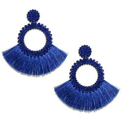 Colorful Tassel Earrings Bohemian Handmade Bohemia Hoop & Fan Shape Beaded Statement Dangle Drop Earrings Hook Eardrop for Women Girls Party Christmas Gifts