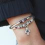 Lizzy James Faith 2 Strand Adjustable Black Leather Silver Plated Charm Bracelet w Silver Cross Charm