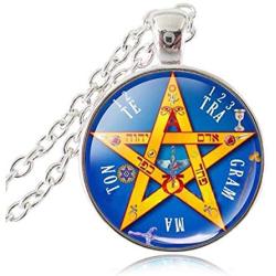 LUOR Trade Co.,Ltd Esoteric Pentagram Pendant Necklace, Pentacle Tetragrammaton Jewelry for Women, Name of God Blessing Jewellery, Wiccan Pagan Sweater Chain Necklace, Handmade,4 Color