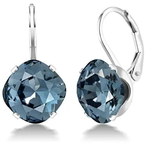 925 Sterling Silver 10MM Cushion Blue Earrings Made with Swarovski Crystals 925 Sterling Silver 10MM Cushion Blue Earrings Made with Swarovski Crystals