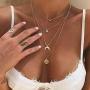 QIMOSHI Gold Layered Necklace Pendant Shell Moon Star Coin Round Simple Dangle Bar Necklace Chain for Women Girls Fashion Jewelry