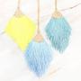 RIAH FASHION Antique Bohemian Silky Thread Fan Tassel Statement Necklace - Vintage Gold Feather Shape Strand Fringe Lightweight Long Chain