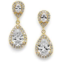 Mariell Gold Zirconia Crystal Tear Drop Wedding Earrings for Women, Jewelry for Bride, Prom, Bridesmaid