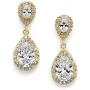 Mariell Gold Zirconia Crystal Tear Drop Wedding Earrings for Women, Jewelry for Bride, Prom, Bridesmaid